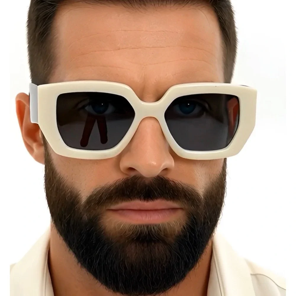 Square Sunglasses Cream Black Frame Oversized‎ Fashion Mens Shades Lentes Gafas